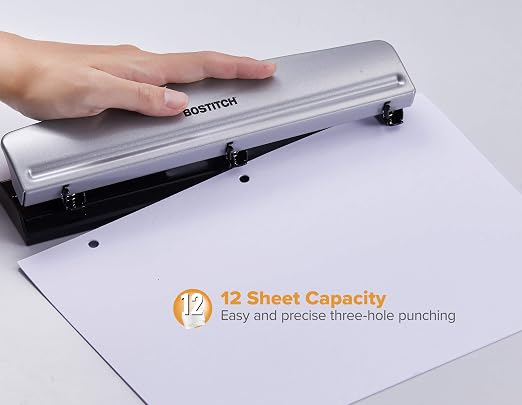 Bostitch Office Premium 3 Hole Punch, 12 Sheet Capacity, Rubber Base, - Image 2