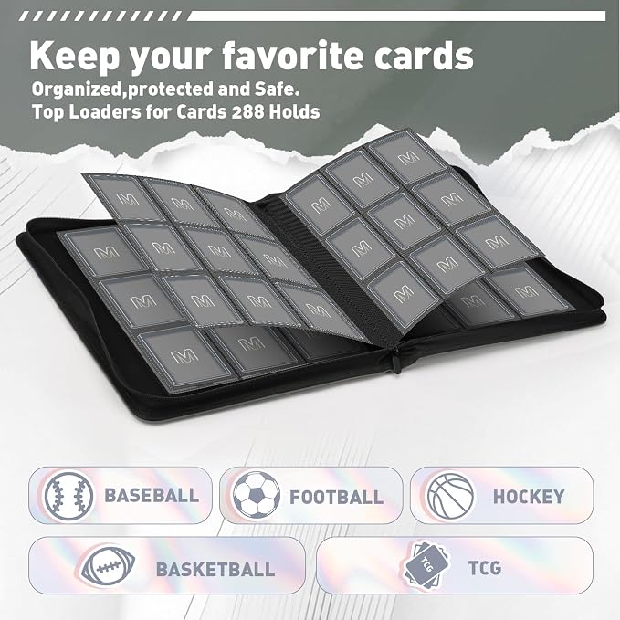 Toploader Binder, Trading Card Binder Storage Hold up 288 Cards 9-Pocket Top - Image 3