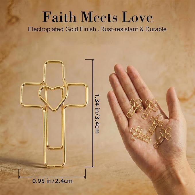150 PCS Gold Heart Cross Paper Clips, Journaling, Church Events, Teacher - Image 2