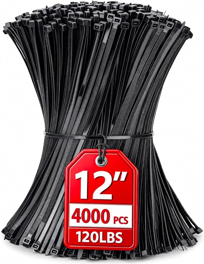 Zip Ties 12 inch, 4000 Pack Heavy Duty Black Zip Ties by HAVEMETD
