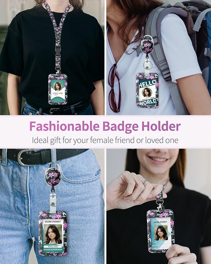 Uniclife Floral Sliding Badge Holder Purple Flower Plastic Case - Image 3