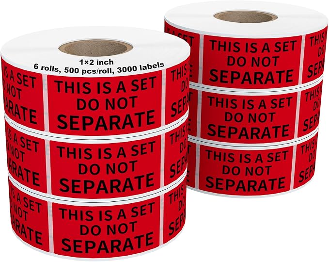6 Rolls 1" x 2" Warning Label, This is a Set Do Not Separate Fluorescent Red - Image 8