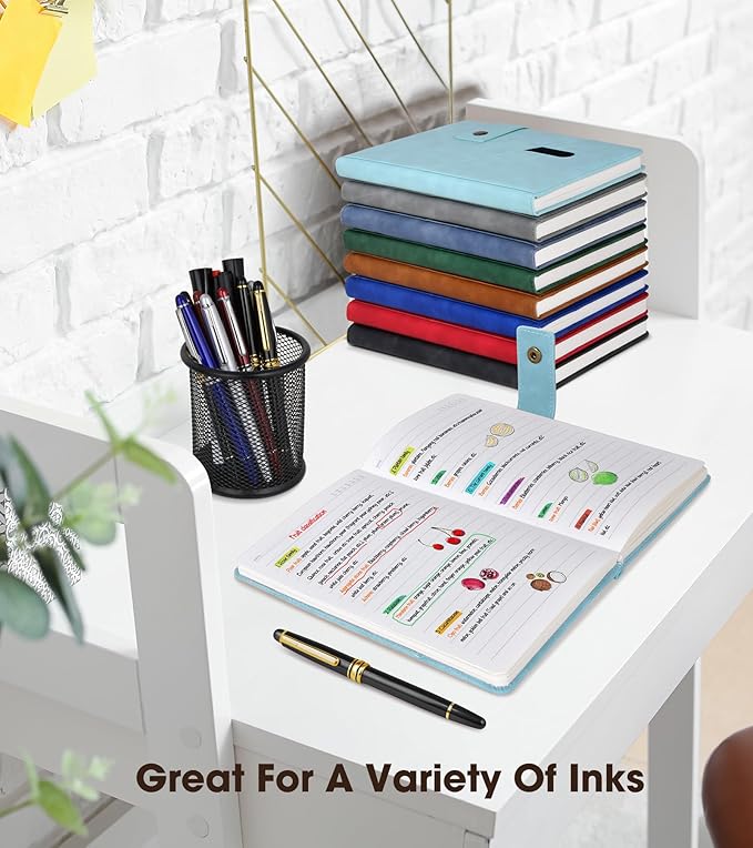 A5 Lined Leather Journal Notebook for Men Women,5.9" X 8.4" Hardcover Journal with Pen,200 Pages 100 Gsm Thick Ruled Paper Daily Diary for School,Travel,Business,Work,Home Writing-DeskLoop Office