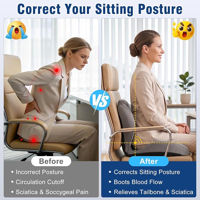 Car Seat Cushion with Lumbar Support Pillow, Memory Foam Office Chair Cushion - Image 5
