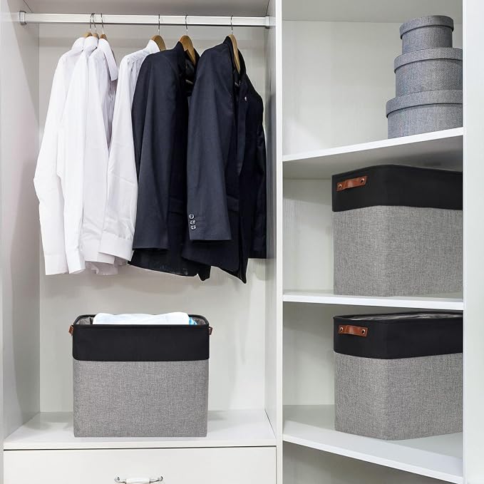 Bagnizer Large Fabric Storage Baskets | 50L Storage Bins, Decorative Linen - Image 2