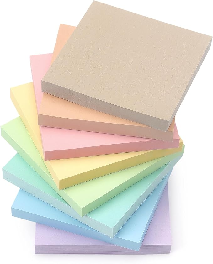 Sticky Notes 3x3inch, 8 Pads Self-Stick Notes, 8 Pastel Multi Colors by OSBOO