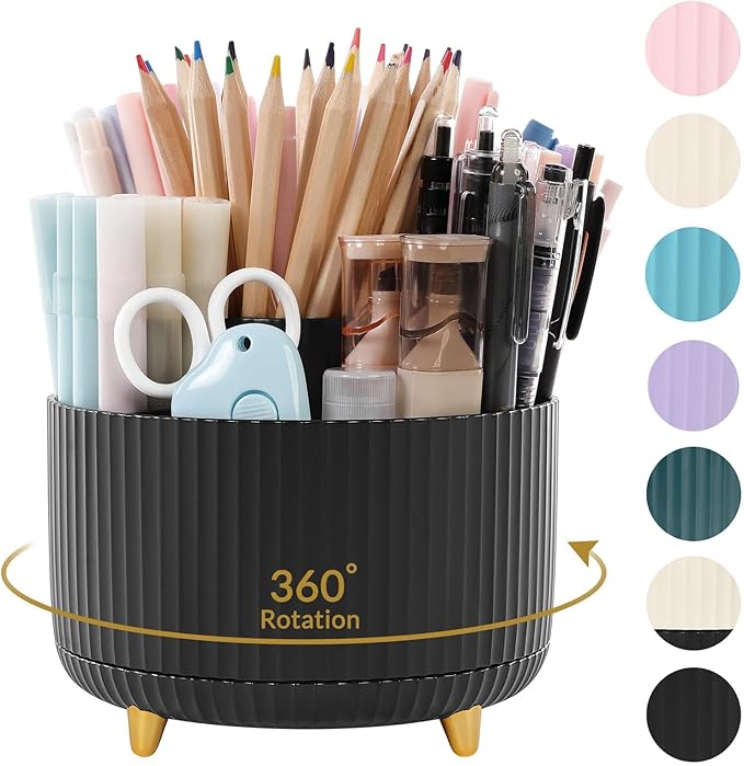 SKYDUE 360 Degree Rotating Desk Organizer, Dual-Purpose Pencil Pen Holder for Desktop, Rotating Desk Pen Organizer with 5 Slots, Office Supplies, Pencil Cup for Office, School, Home-DeskLoop Office
