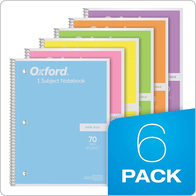 Oxford Spiral Notebooks, 6 Pack, 1 Subject, Wide Ruled Notebooks - Image 6
