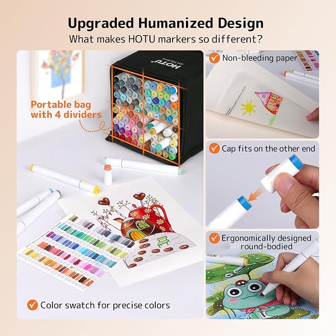 Alcohol Markers, [Beginner Preferred] 100 Vibrant Colors & Dual Tips Art Markers for Kids/Adult Coloring, with Pro Ink, Seamless Blend, Non-Bleeding Pad, & Color Card, for Amateurs/Artists-DeskLoop Office