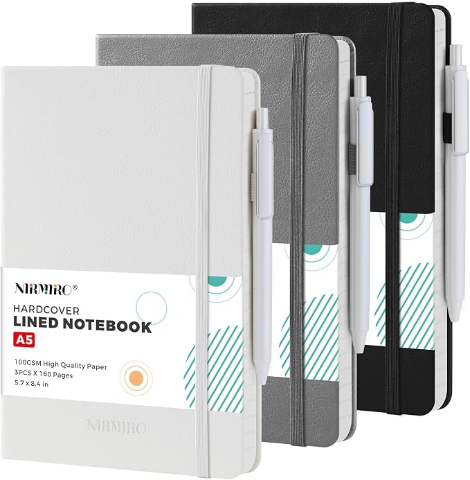 Hardcover Journal Notebook for Work, 3 Pack 160 Pages Lined Journaling Notebooks by NIRMIRO