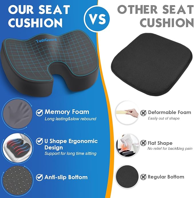 TushGuard Seat Cushion for Office Chair Memory Foam Non-Slip Cushion Back - Image 4