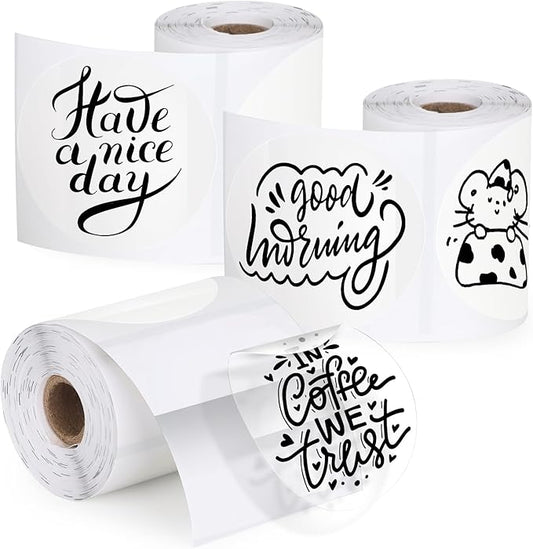HuiJuKeJi 3 Rolls Transparent Round Thermal Labels, 2 Inch Circle Adhesive Direct Sticker Paper for Phomemo M220/M221/M100/M110/241BT, Multipurpose Clear Custom Sticker Label-140pcs/Roll-DeskLoop Office