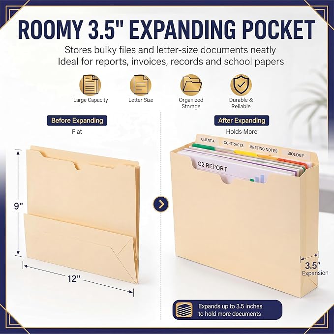 50 Pcs 3.5 Inches Expansion Manila Expanding File Pockets Manila Expanding File - Image 6