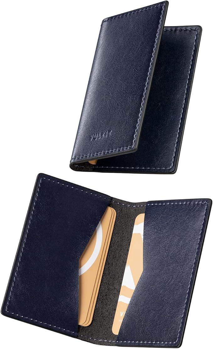 VULKIT Leather Business Card Holder 2 Sided Slim Business Name Card Organizer by VULKIT