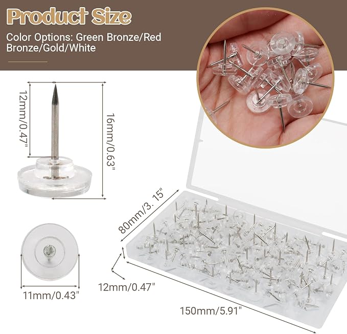 Biaungdo 150 Pcs Clear Flat Push Pins, Plastic Round Head Thumb Tacks - Image 2