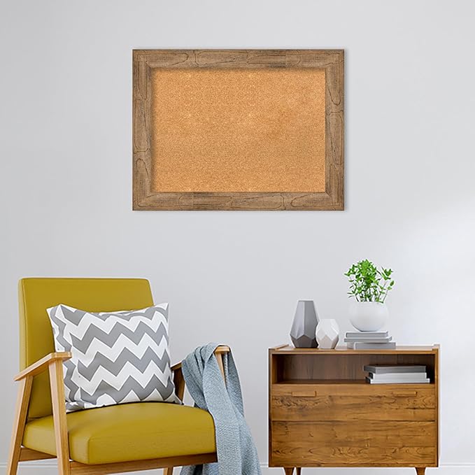 Amanti Art Natural Cork Board for Wall, 26x34 Vision Board with Brown Wood Frame, Medium Corkboard Office Decor for Home Organization, Rustic Farmhouse Corkboard Pinboard to display items for home-DeskLoop Office