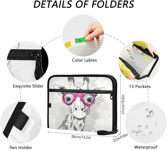 Giraffe with Goggles Accordion File Organizer Expanding Document Folder with 13 - Image 3