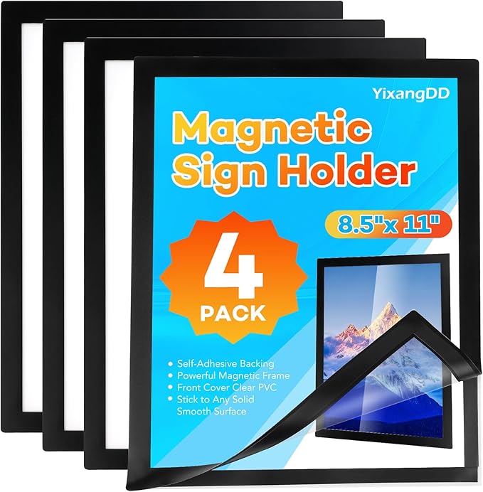 YixangDD 4 Pack Magnetic Sign Holder 8.5 x 11, Self-Adhesive Magnetic Wall by YixangDD
