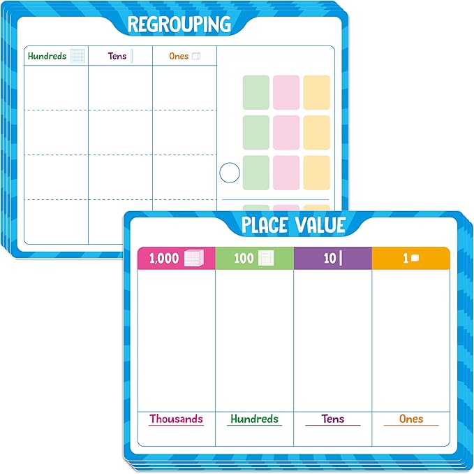 8 Packs Place Value Whiteboards, Double-Sided Dry-Erase Cards, Writable and by SpriteGru