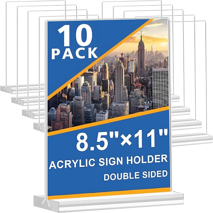 10 Pack Acrylic Sign Holder 8.5 x 11 Inch, Double Sided Sign Stand by QLKGWEA