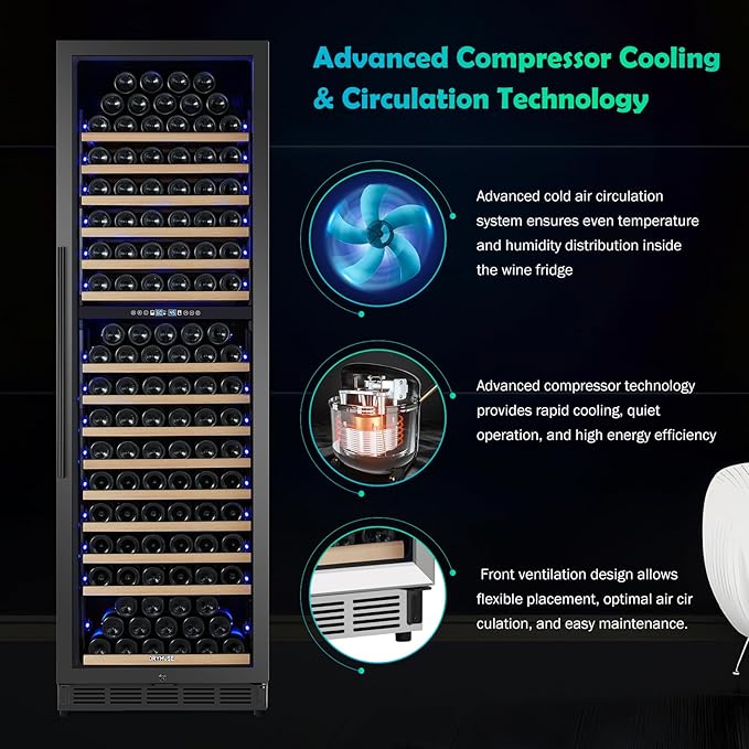 200 Bottle Dual Zone Wine Fridge – 24 Inch Large Capacity Wine Cooler Refrigerator Freestanding/Built-In with Upgraded Compressor, Low-Noise Wine Cellar & Intelligent Temperature Control - Black-DeskLoop Office