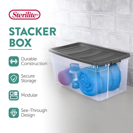 Sterilite 12-Pack Modular Stacker Box, Durable Clear Plastic Storage Bins - Image 3