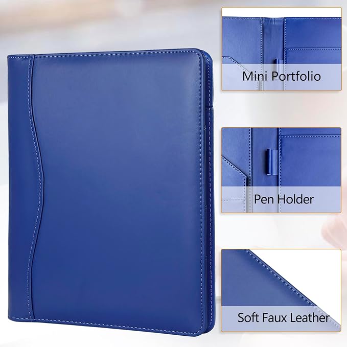 Leather Portfolio Binder 5 x 8, Mini Soft Leather Padfolio A5 Business Binder - Image 4