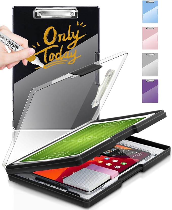 Clearview Clipboard with 2 Storage, Dry Erase 8.5x11 Heavy Duty ClipBoards by Sunnyclip