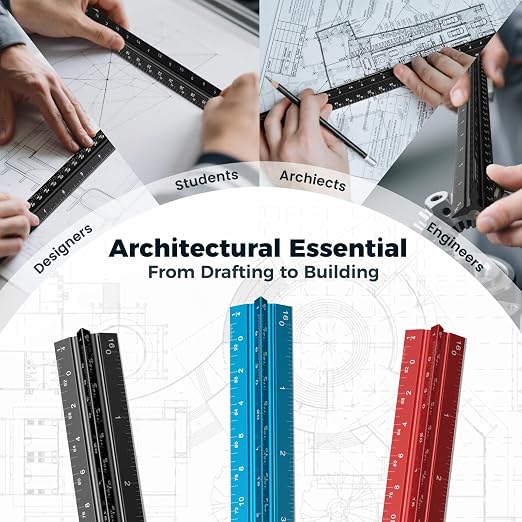 Rena Chris 2PCS Architectural Scale Ruler: 12" Imperial Aluminum Alloy Metal - Image 4