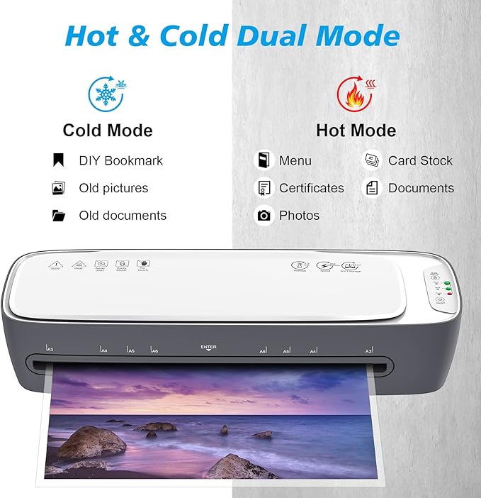 Laminator Machine 13-Inch Thermal Lamination with Laminating Sheets 9 in1 Office Desktop Laminate Machine, Portable A3 Laminater for Teachers Personal 60S Warm-Up Never Jam-DeskLoop Office