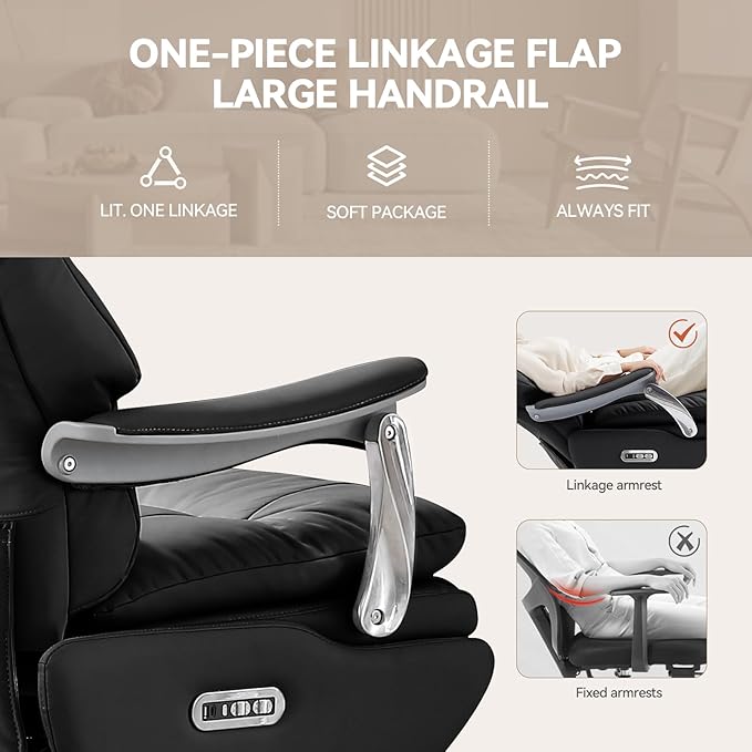 Dual Motor Electric Executive Office Chair with Foot Rest, Comfy Reclining Office Chair with Massage, Big and Tall Heavy Duty Ergonomic Home Office Desk Chairs，Sustainable Leather 400lbs, Black-DeskLoop Office