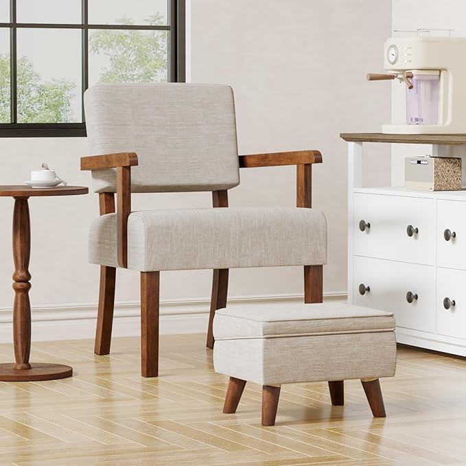 Accent Chair Set of 2 with Table, Living Room Chairs with Soft Seat and Armrests for Living Room Bedroom Reading Room Waiting Room (Beige) (AC01)-DeskLoop Office