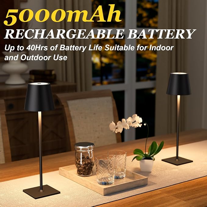 Kakanuo Cordless Rechargeable Table Lamp Black 5000mAh Battery Operated Lamps - Image 4