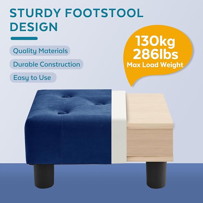 Small Foot Stool Ottoman, Velvet Footstool Ottoman Foot Rest - Image 3