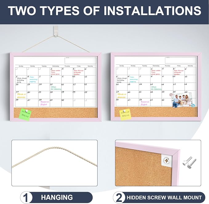 Dry Erase Calendar Cork Board Combo, 18x24 Inches Calendar Whiteboard - Image 2