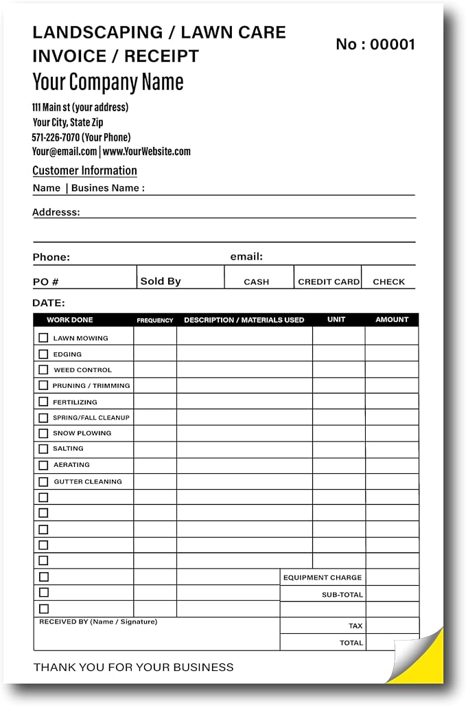 Lawn Care Invoice Form Custom Printed - Image 2