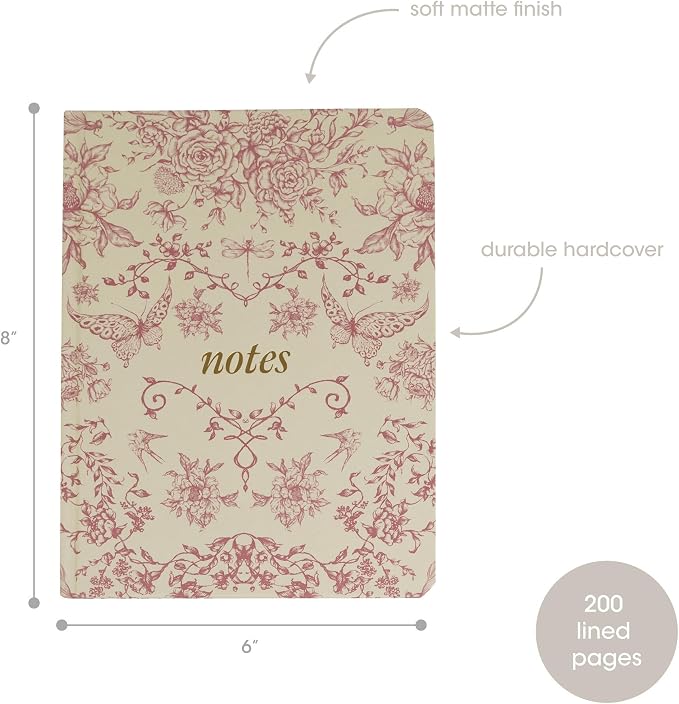 Pearhead Hardcover Journal Notebook 6x8 – Red Toile Botanical Dragonfly Print - Image 2