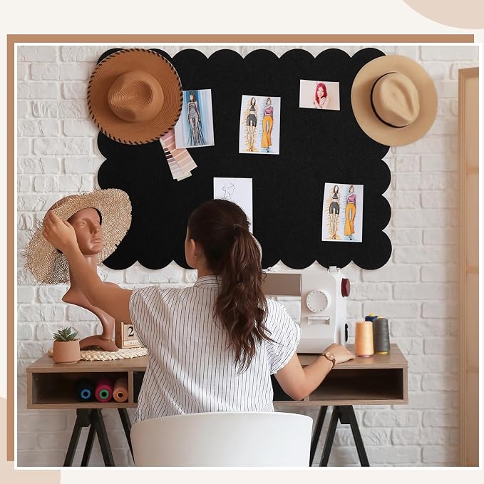 Mooliwe Scalloped Felt Bulletin Board 36 x 24 Inches Foldable Black Pin Cork - Image 5