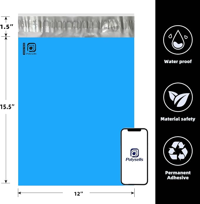 POLYSELLS 1000 pcs 12x15.5 Inches Blue Poly Mailers Shipping Envelopes - Image 2