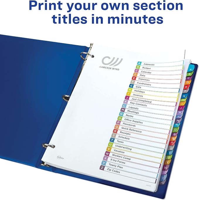 Avery A-Z Dividers for 3 Ring Binders, 26 Tabs per Set, Customizable Table of - Image 2