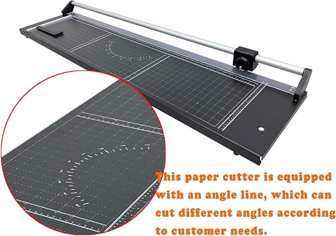 48'' Manual Rotary Paper Trimmer Cutter with an Angle Line Rolling Guillotine Paper Cutting Machine for Cutting Photo Paper, Film（Black）-DeskLoop Office