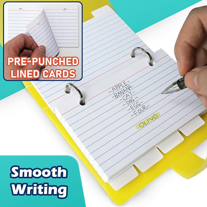 3x5 Lined Index Cards with Ring Binder Holder and Dividers, 100 Ruled Cards - Image 5