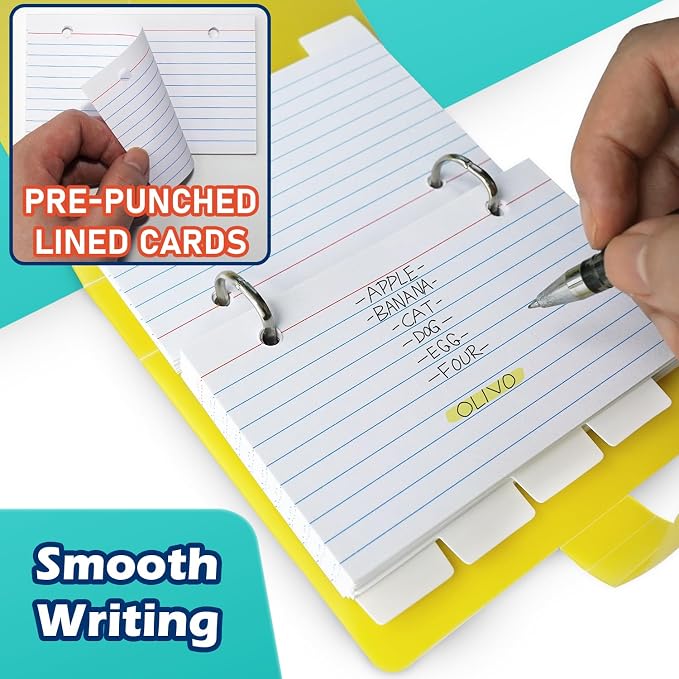 3x5 Lined Index Cards with Ring Binder Holder and Dividers, 100 Ruled Cards - Image 5