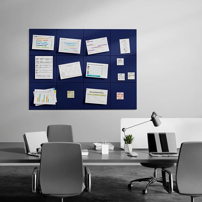 MaxGear Felt Bulletin Board 36" x 24", Dark Blue Felt Wall Tiles Push Pins | - Image 7