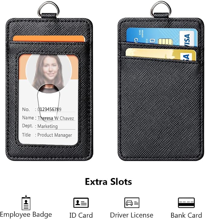 Leather Badge Holder and Adjustable Retractable Lanyards, Quick Release Buckle - Image 3
