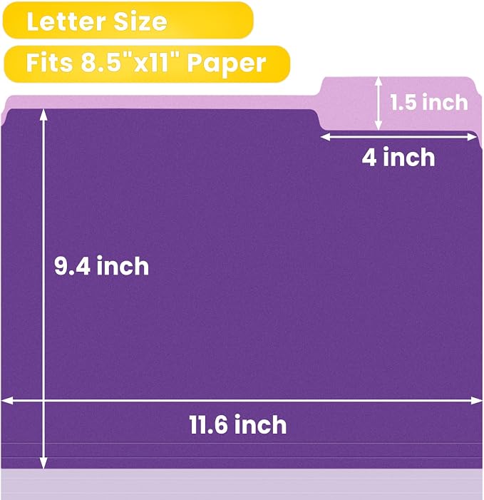 SUNEE File Folders, 100 Pack Manilla Folders 8.5 x 11, Colored File Folders - Image 2