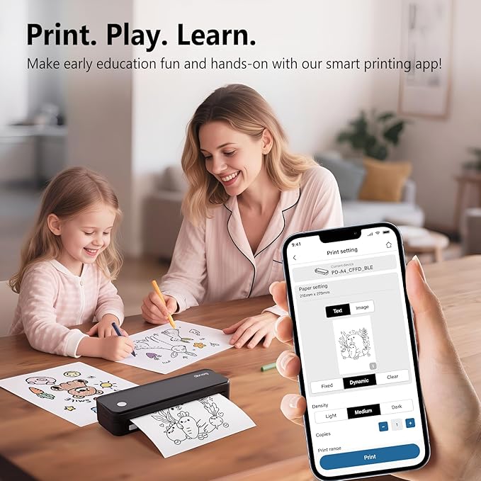 Inkless Portable Printer for Travel, Wireless Thermal Printer Supports 8.5 x 11 Inch Thermal Paper, Bluetooth Machine Includes Carry Case and 3 Rolls of Paper Kit, Black-DeskLoop Office