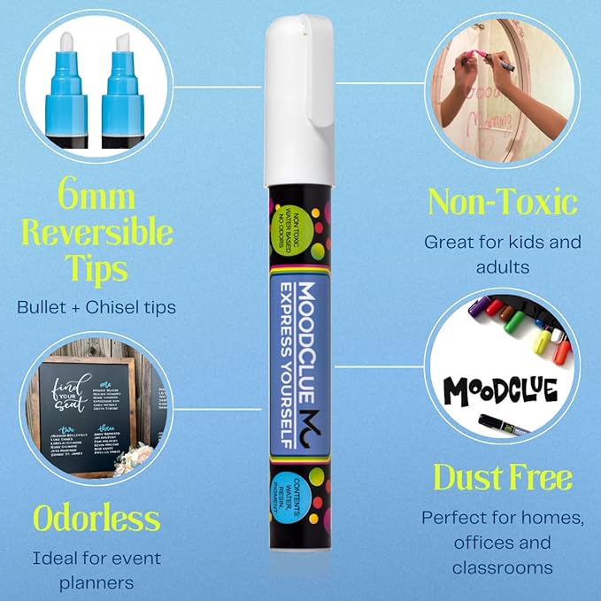 MoodClue Liquid chalk markers 12 neon erasable Whiteboards, glass boards - Image 6