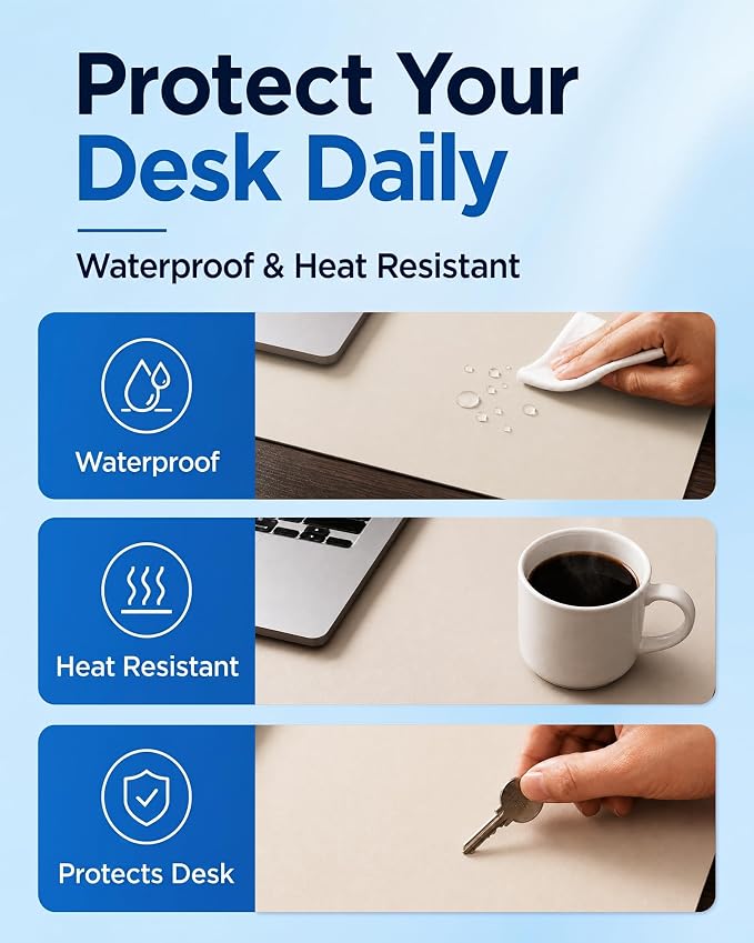 Aothia Dual-Sided Desk Mat, FSC Cork & PU Leather Desk Pad, Large Mouse Pad & - Image 5