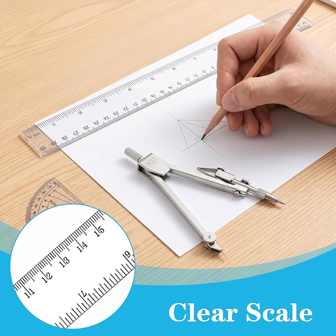 Protractor and Compass Set Plastic 12in Ruler Measuring Tool - Image 2